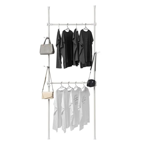 Ropa rack, 2 polos 2 bares telescópico perchero ropa barra para