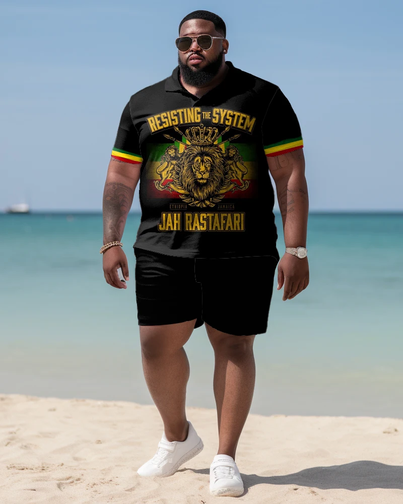 

Biggmans 7xl 8xl 9xl Plus Men's Set Print Street Style Shorts Short Sleeve Summer Beach Casual Fashion And Comfortable Big Man