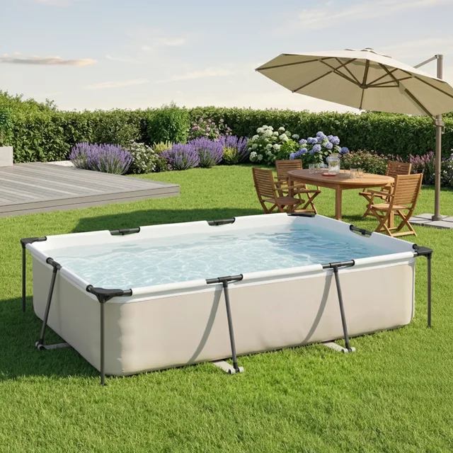 Piscine Tubulaire Démontable Rectangulaire 316x238x66,5 cm 3700L Cadre Métallique Galvanisé Gris Piscine Hors Sol Jardin Familiale 2-4 Personnes Avec Kit Réparation Sans Filtre 1