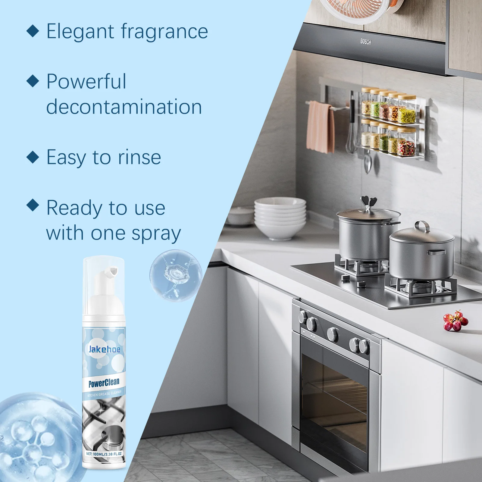 Jakehoe 100ml Kitchen Heavy Oil Foam Cleaner Oil Stain Remover Range Hood Foam Cleaning Detergent Kitchen Grease Cleaner Spray