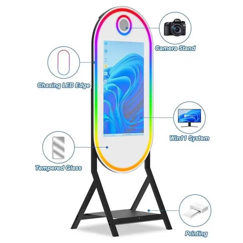 Four-corner oval touch screen magic mirror photo booth for wedding parties, equipped with mini computer and flight case, selfie A87489b2306794217aeeaab3cdab3dbfaJ