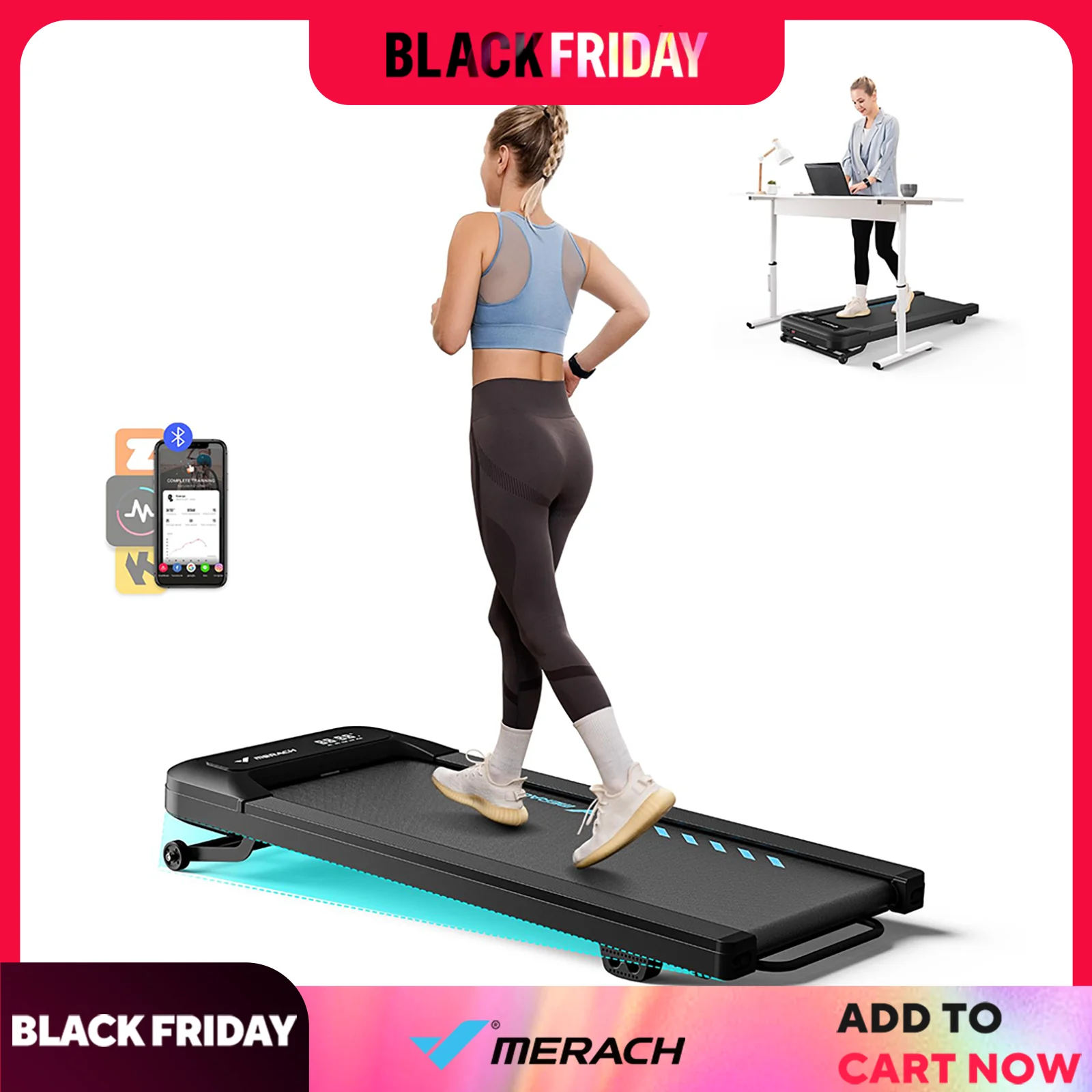 MERACH Walking Pad Quiet Under Desk Treadmills for Home Gym Portable Walking Treadmill with Magnetic Remote Control LED Display