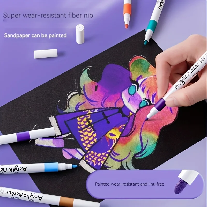 Quick Dry Acrylic Paint Pens Waterproof Fine Tip for Canvas Wood Glass DIY Art Drawing Ergonomic Design for Adults Students Gif paint marker pen,acrylic paint markers,art marker pens,art markers,paint marker pens