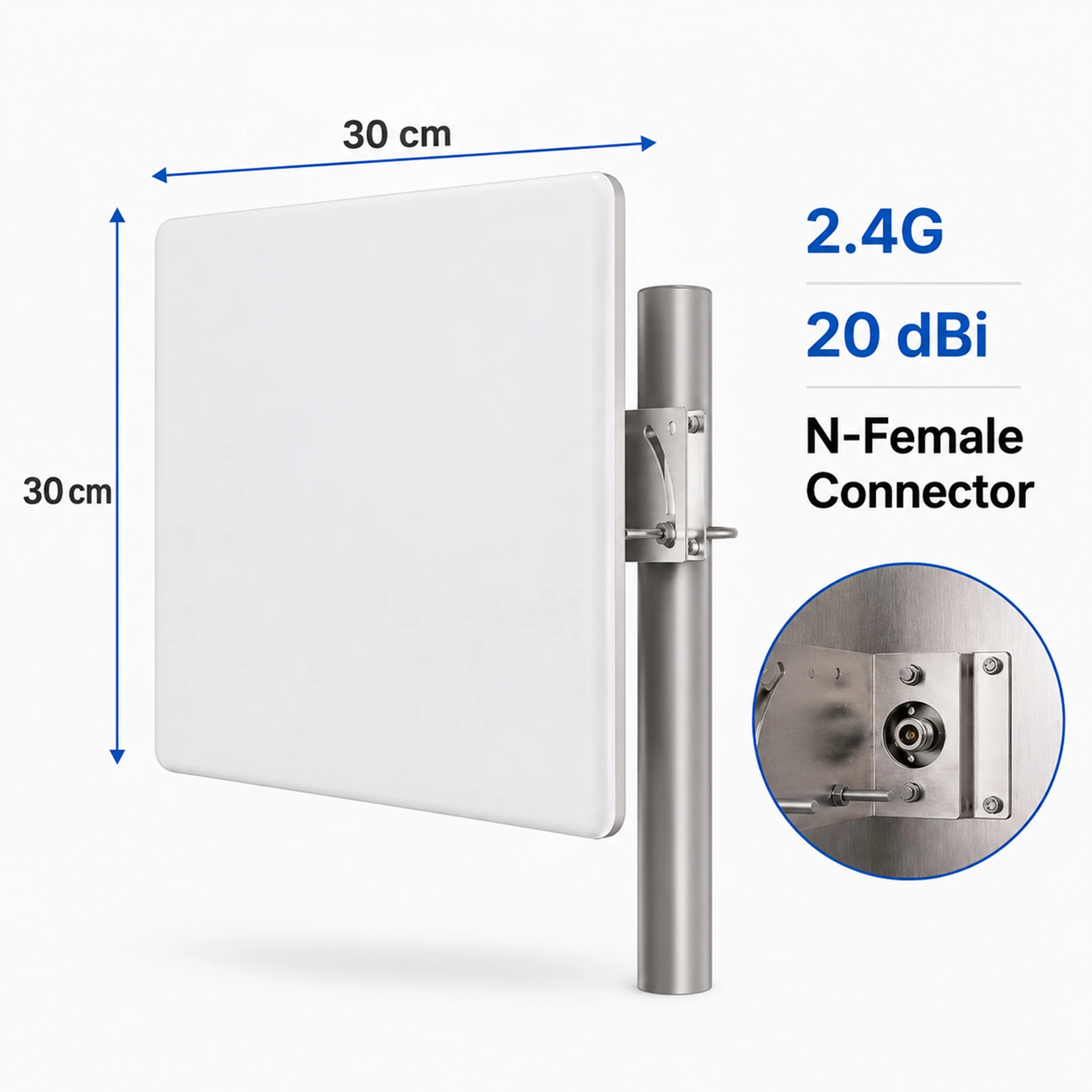 20dBi 야외용 WiFi 패널 안테나 2.4GHz 지향성 2400-2483MHz 무선 네트워크 신호 안테나 폴 마스트 마운트 방수형