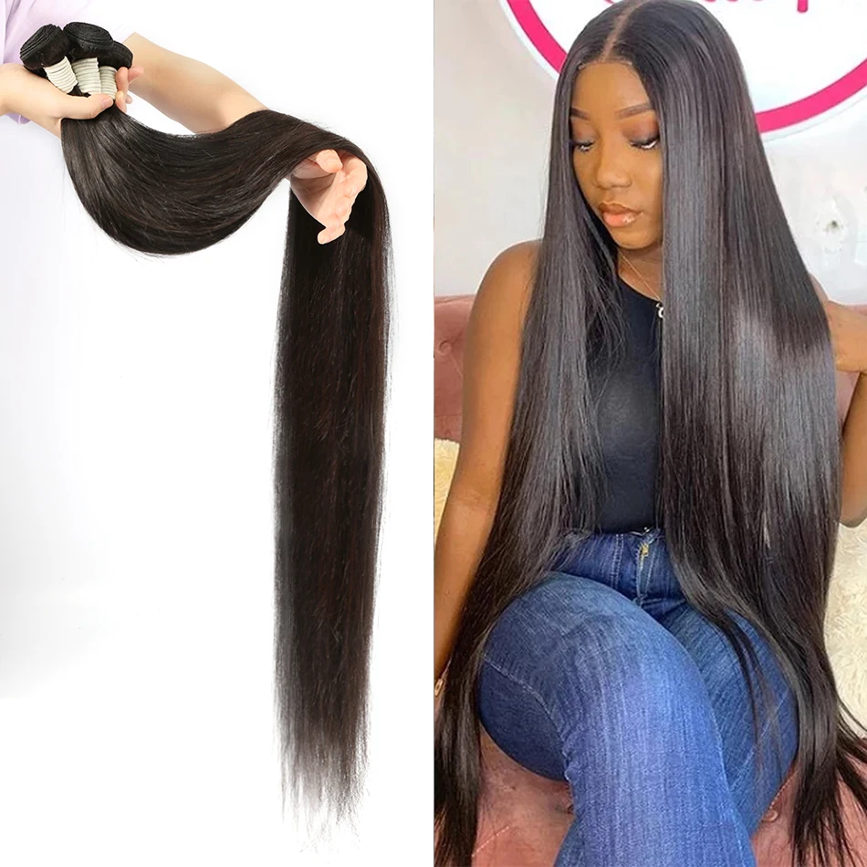 MELODIE Straight 30 32 34Inch Remy Brazilian Hair Weave Human Hair Bundles Straight Natural Color 100% Human Extension