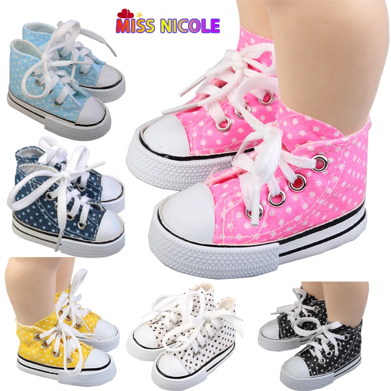 

Doll Unisex Shoes 2020 New Style Spotted Doll 7.5cm Canvas Shoes Socks For 1/3 BJD Doll Fashion Mini Shoes For Russian DIY Doll