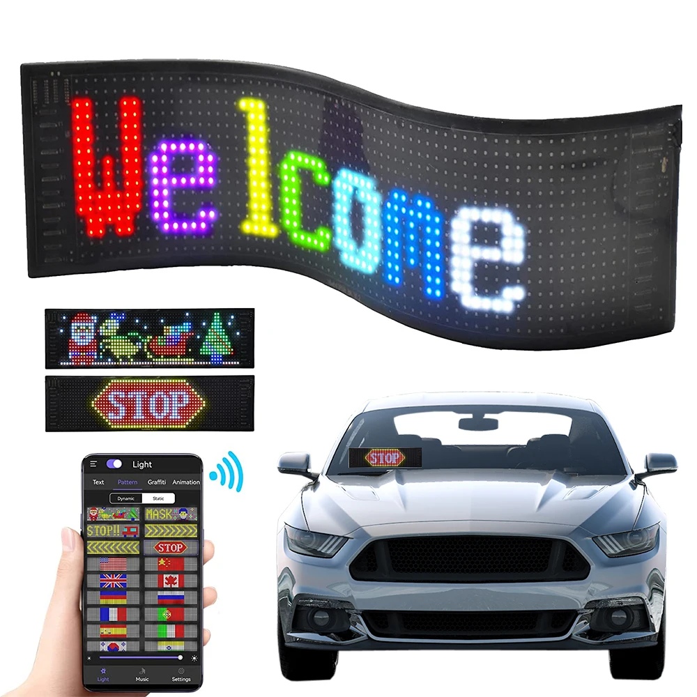 LED Matrix Pixel Panel Bluetooth Car Rear Window Scrolling Message Board Flexible Advertising Screen RGB Programmable Display