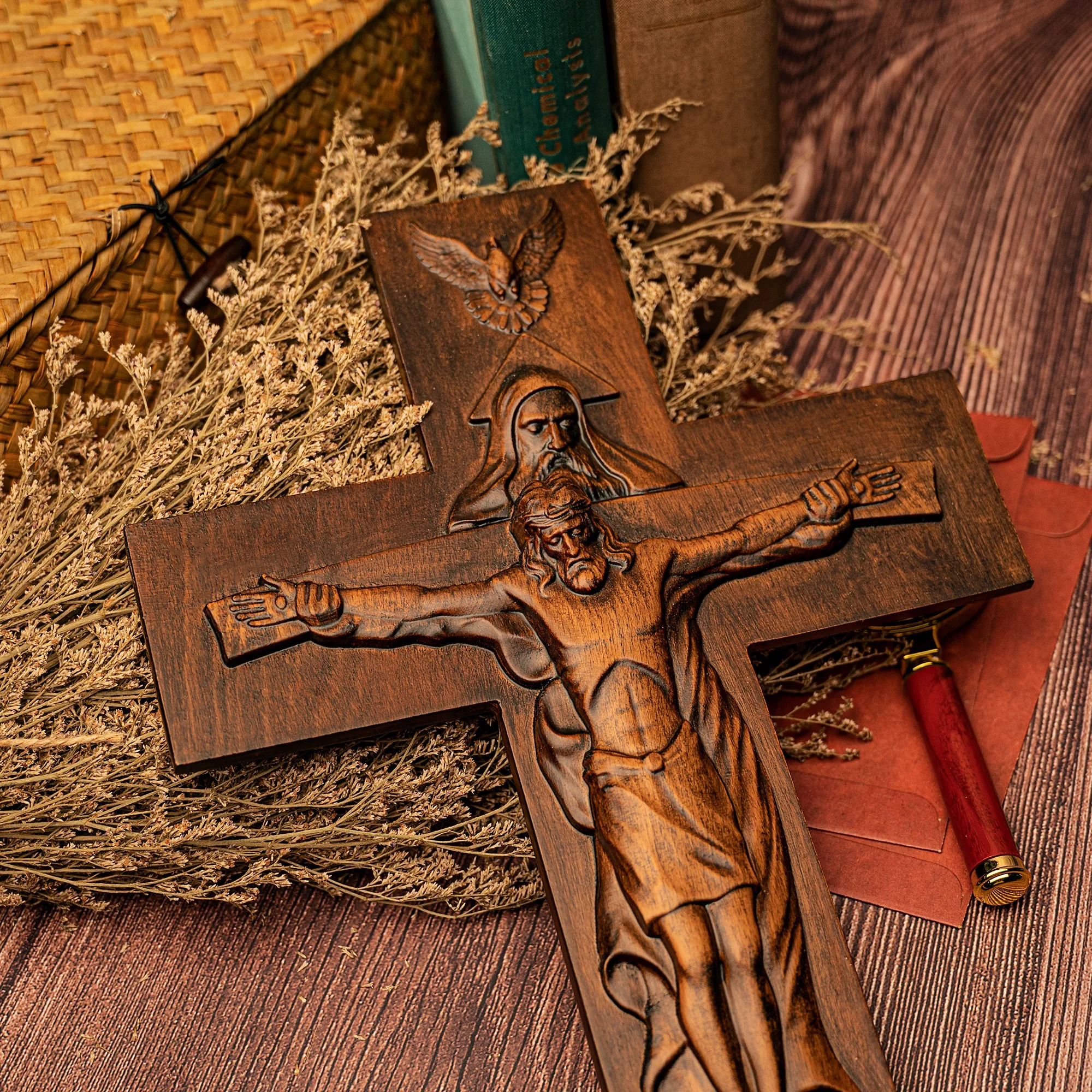 Bible Trinity Christian Cross Holy Father Holy Spirit Jesus Wooden Cross  Religious Wood Carving Church Home Wall Decoration - Wall Crosses -  AliExpress