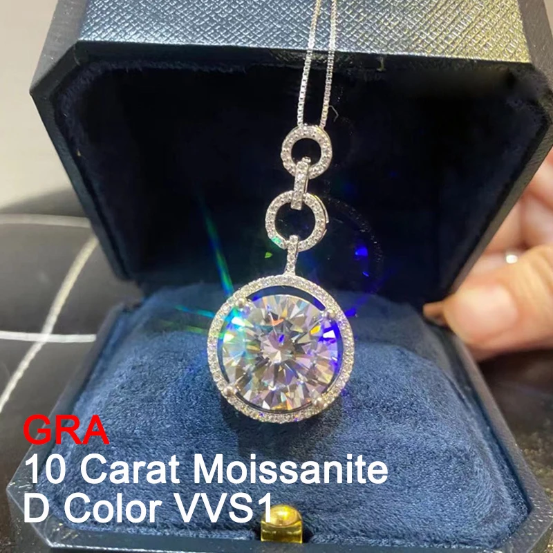 

8/10 Carat D Color VVS Moissanite Pendant Necklace for Man Women Sparkling Lab Diamond Moissanita S925 Silver Fine Jewelry GRA