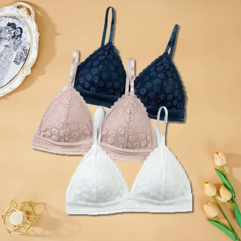 Women Lace No Steel Ring Bra Beauty Back Wrapped Chest Comfortable Brassiere Stretch Thin Triangle Cup Padded Underwear New 1