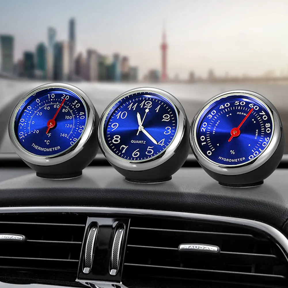 Car Clock Air Outlet Dashboard Clock Car Clock Thermometer Car Dashboard Clocks 3 In 1 Thermometer Hygrometer Detachable Quartz Mini Watch Auto Interior Ornament In-Car Decor Accessories