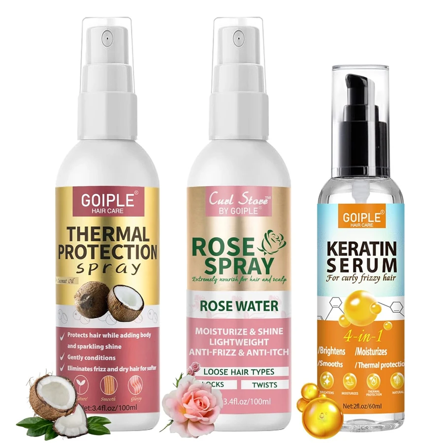 Heat Protectant Spray Keratin Protein Hair Serum Anti Frizz Control Repair Hair Rose Water Spray for Moisturize & Smooth