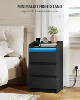 Набор прикроватных столиков Hzuaneri из 2 предметов с 3 ящиками, прикроватный столик с зарядной станцией и светодиодом, 2 порта переменного и USB для спальни, белый — изображение 2