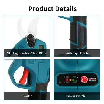 LCD display for 4-speed brushless electric shears with cutting diameter of 30 mm for shaft and garden pruning 1