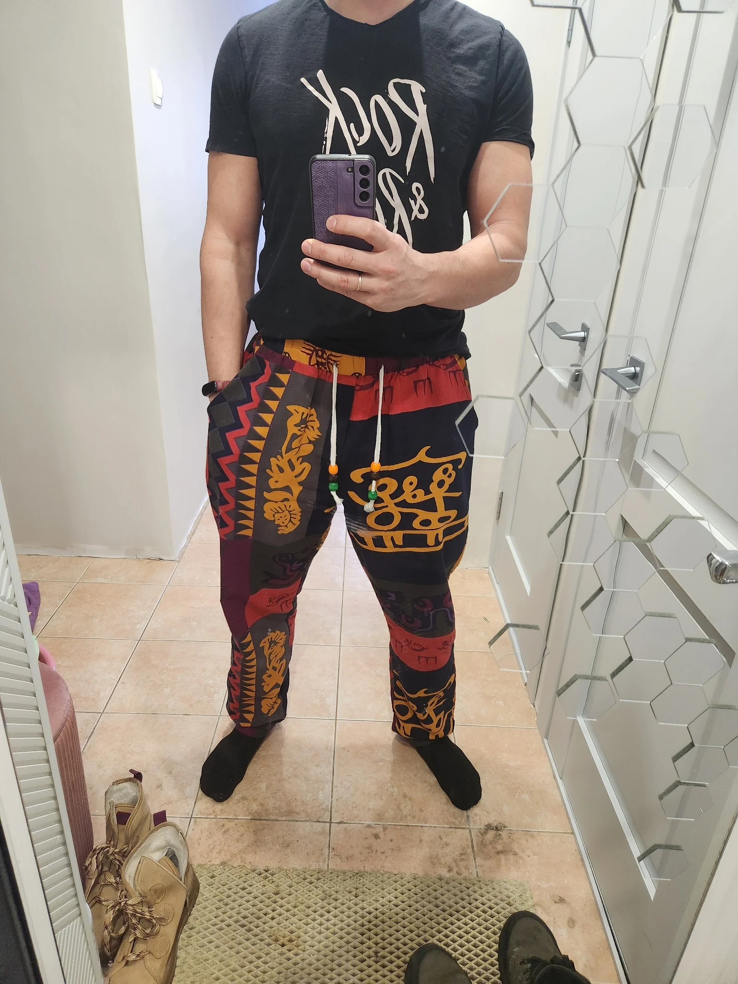 Mens Boho Tribal Print Stretch Linen Pnats Cotton Blend Drawstring LightWeight Trousers with Pockets Summer Jogger Pants photo review