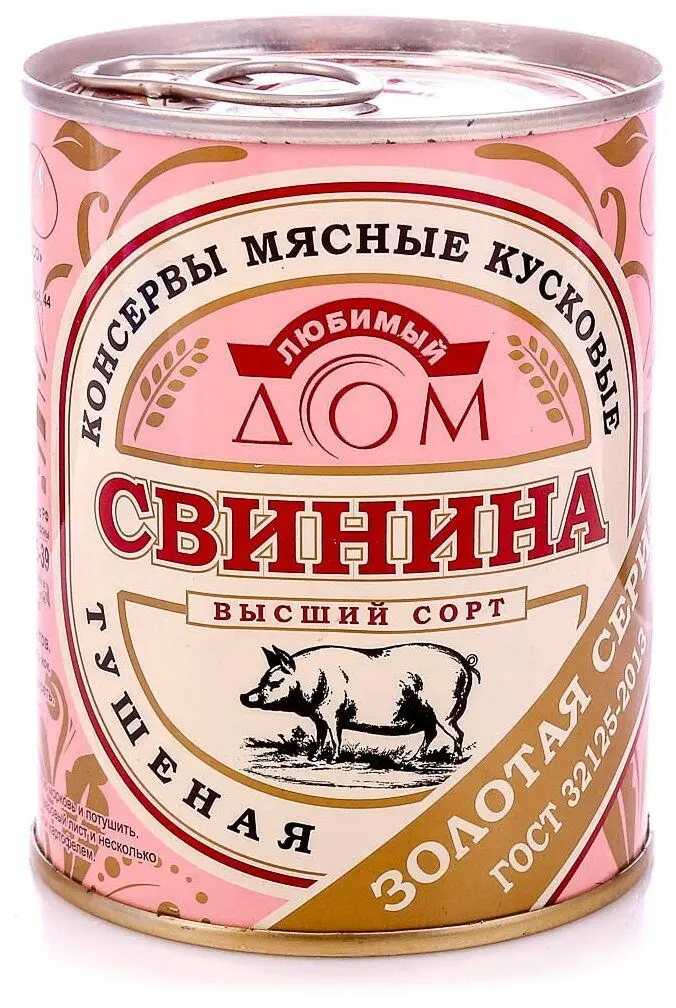 Упаковка 24 банки Свинина тушеная Любимый Дом Золотая серия высший сорт, ГОСТ, 338г (art.: 3920c3bd80dae) - 3920c3bd80dae