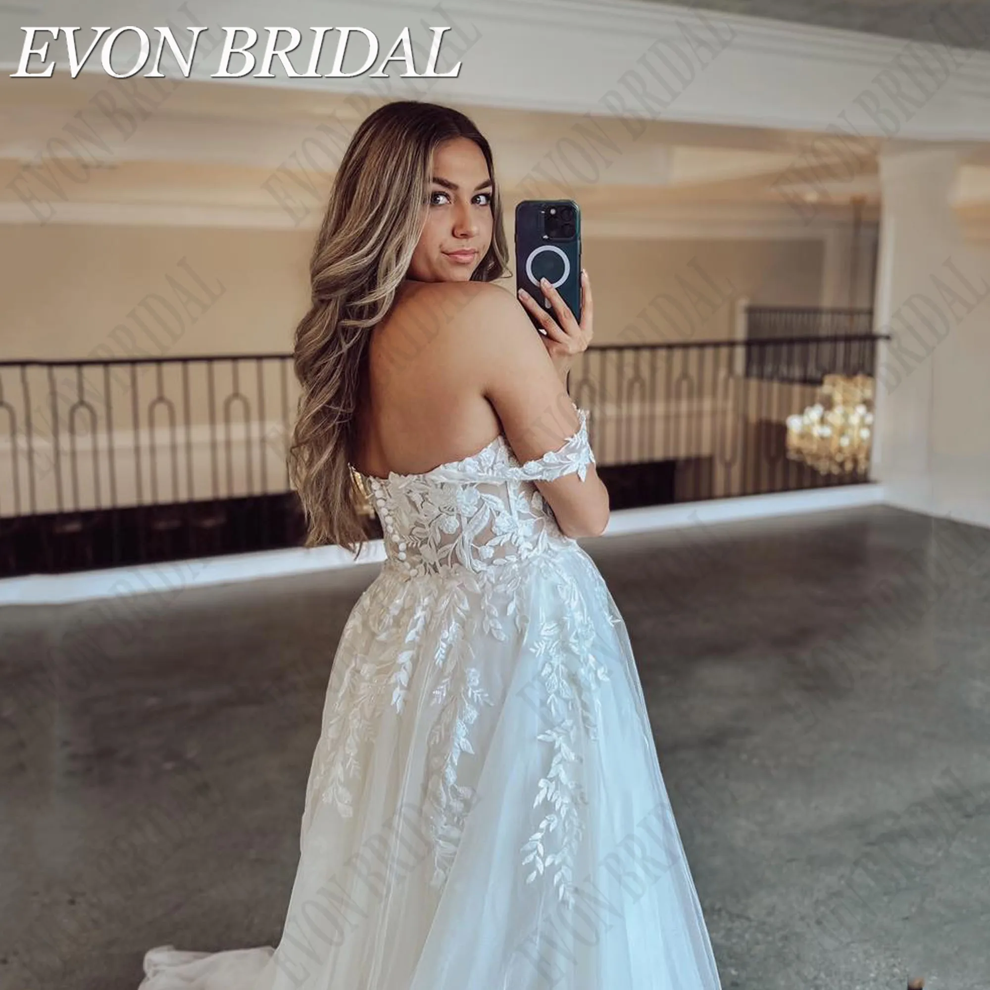 EVON BRIDAL Sweetheart Plus Size Wedding Dresses Off Shoulder A-Line Applique Bride Gowns Side Split Tulle Vestidos De Novia 5