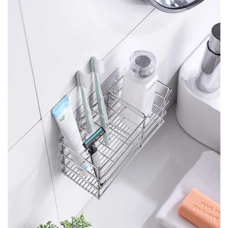 Stainless Steel Toothbrush Holder Toothpaste Holder Stand Multi-Functional Storage Rack Bathroom Organizer