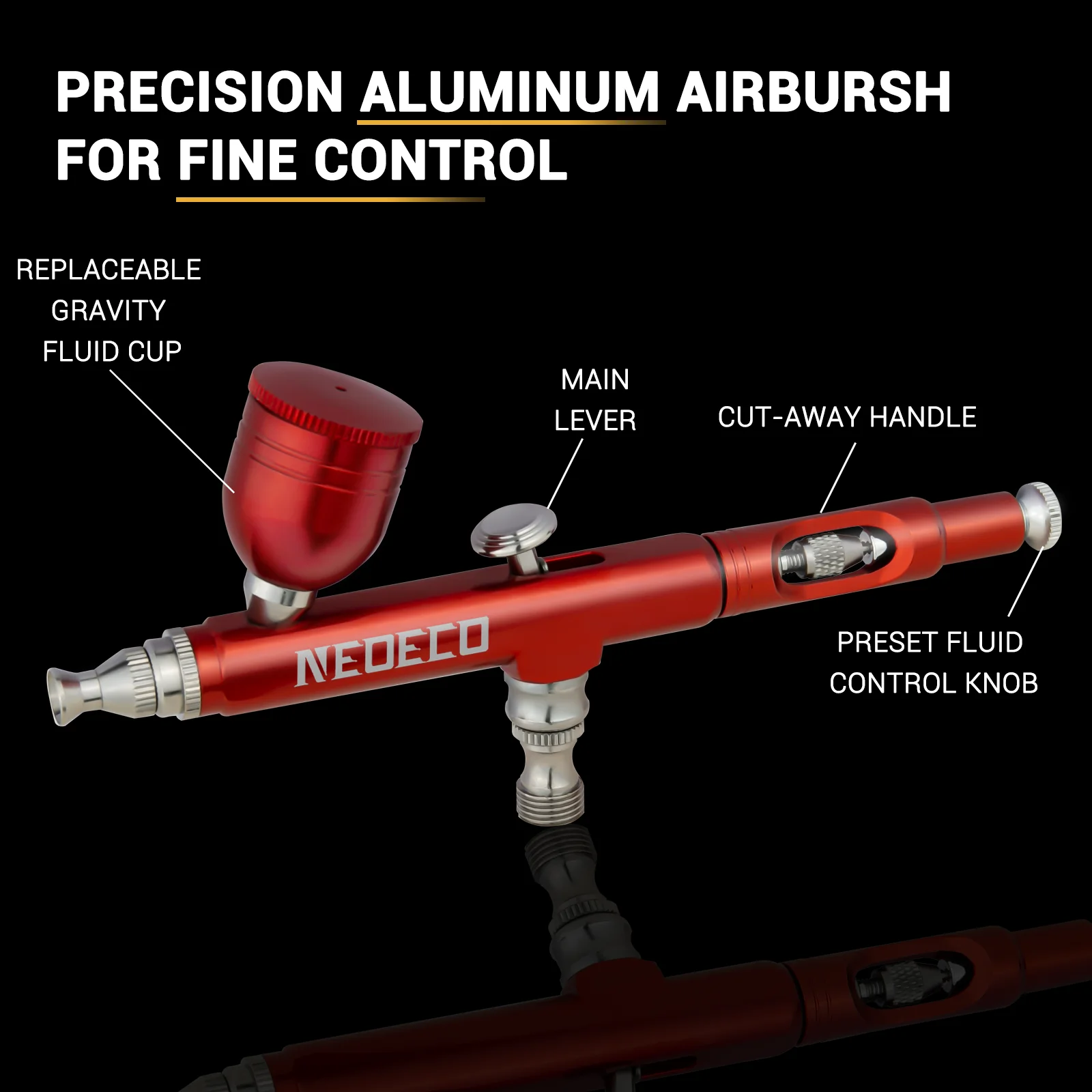 Neoeco Airbrush Kit, Dual-Action Gravity Air Brush Gun with 3 Nozzle Sets, Aluminum Spray Gun for Makeup Nail Art Painting Model 2