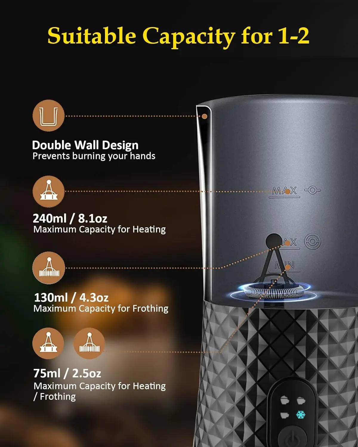 4 in 1 Electric Milk Frother And Steamer 240ml Electric Hot And Cold Milk Frother For Coffee Cappuccino Automatic Milk Frother 5