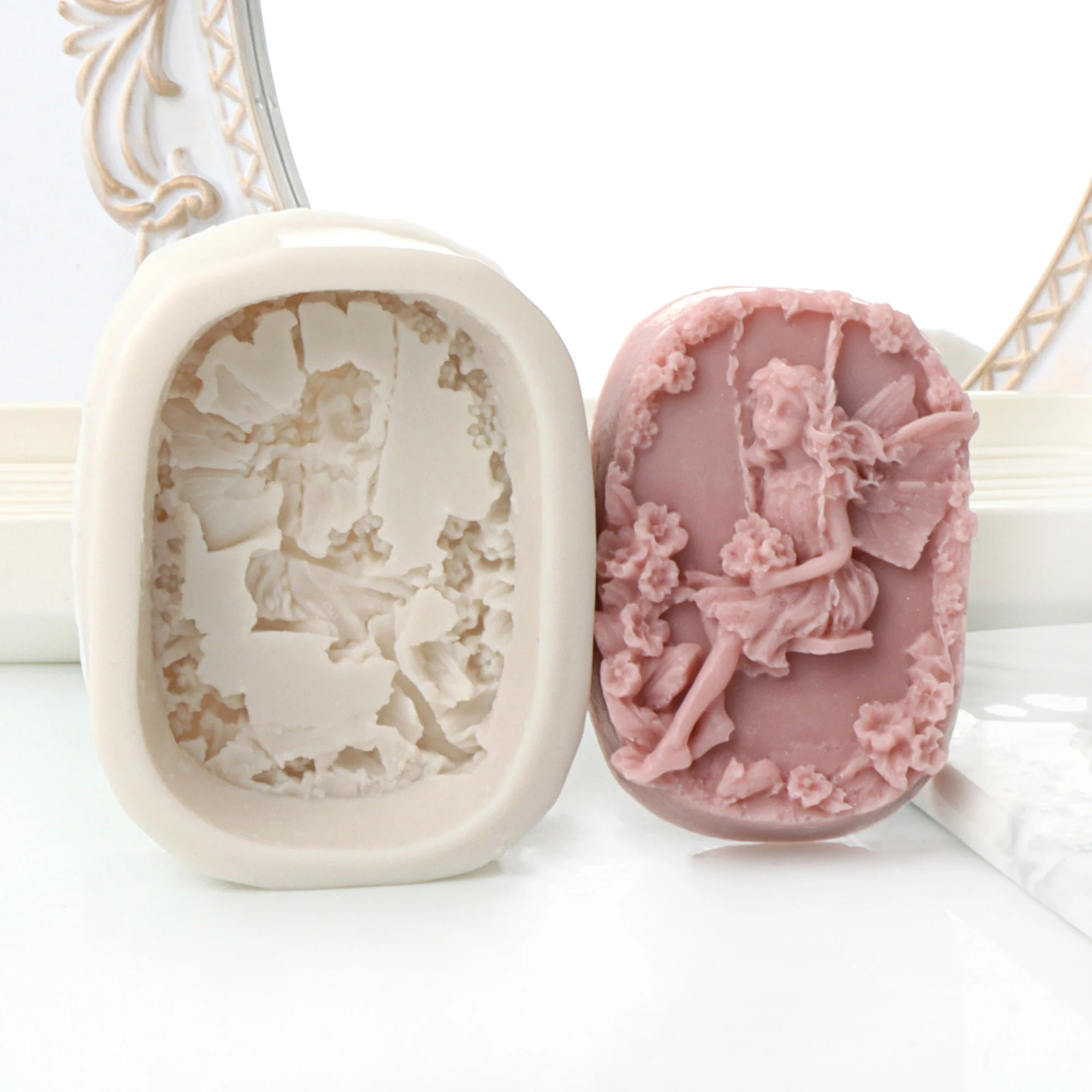 Soap Mold 3D Flower Fairy Silicone Angel Girl Design With Rose Butterfly DIY Handmade Soap Candle Crafts Easy Release Cleaning silicone mold,soap molds