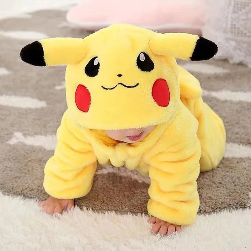 Pokemon Pikachu bambino bambini peluche pigiama di flanella vestito di un  pezzo a maniche lunghe Pikachu morbido casa inverno vestiti caldi Casual