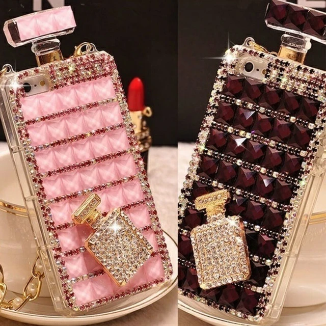 Bling Diamond Perfume Bottle DIY Rhinestone Phone Case with Chain for  iPhone 14 13 12 11 pro max 6 6plus 7 8plus X XR Xs Max