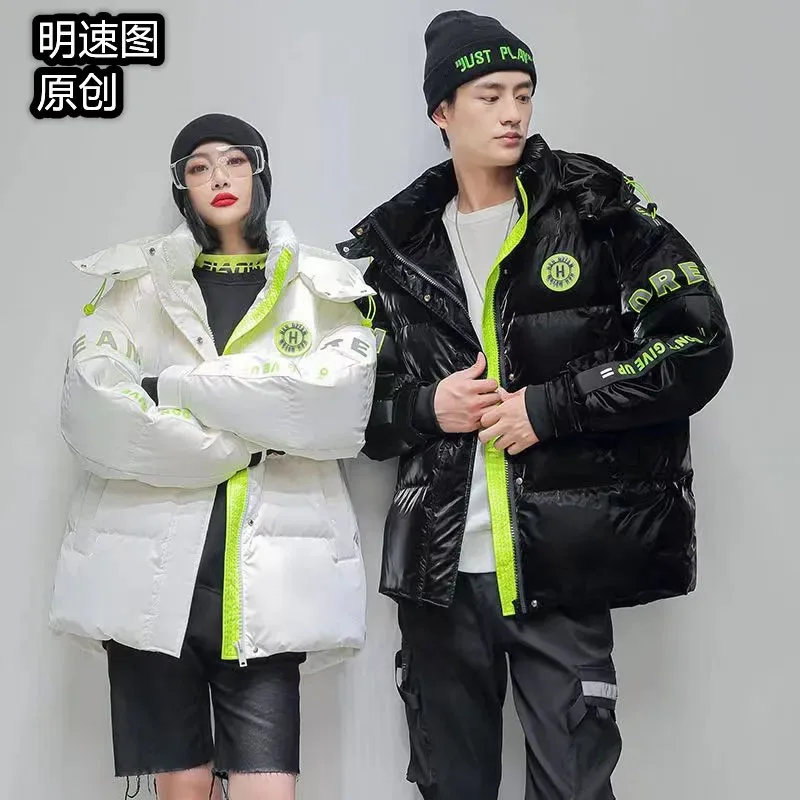 

Tiger Force Winter Jacket For Men Women Long White Warm Coat Male Puffy Jacket Mens Hooded Jackets Black Zipper Windproof