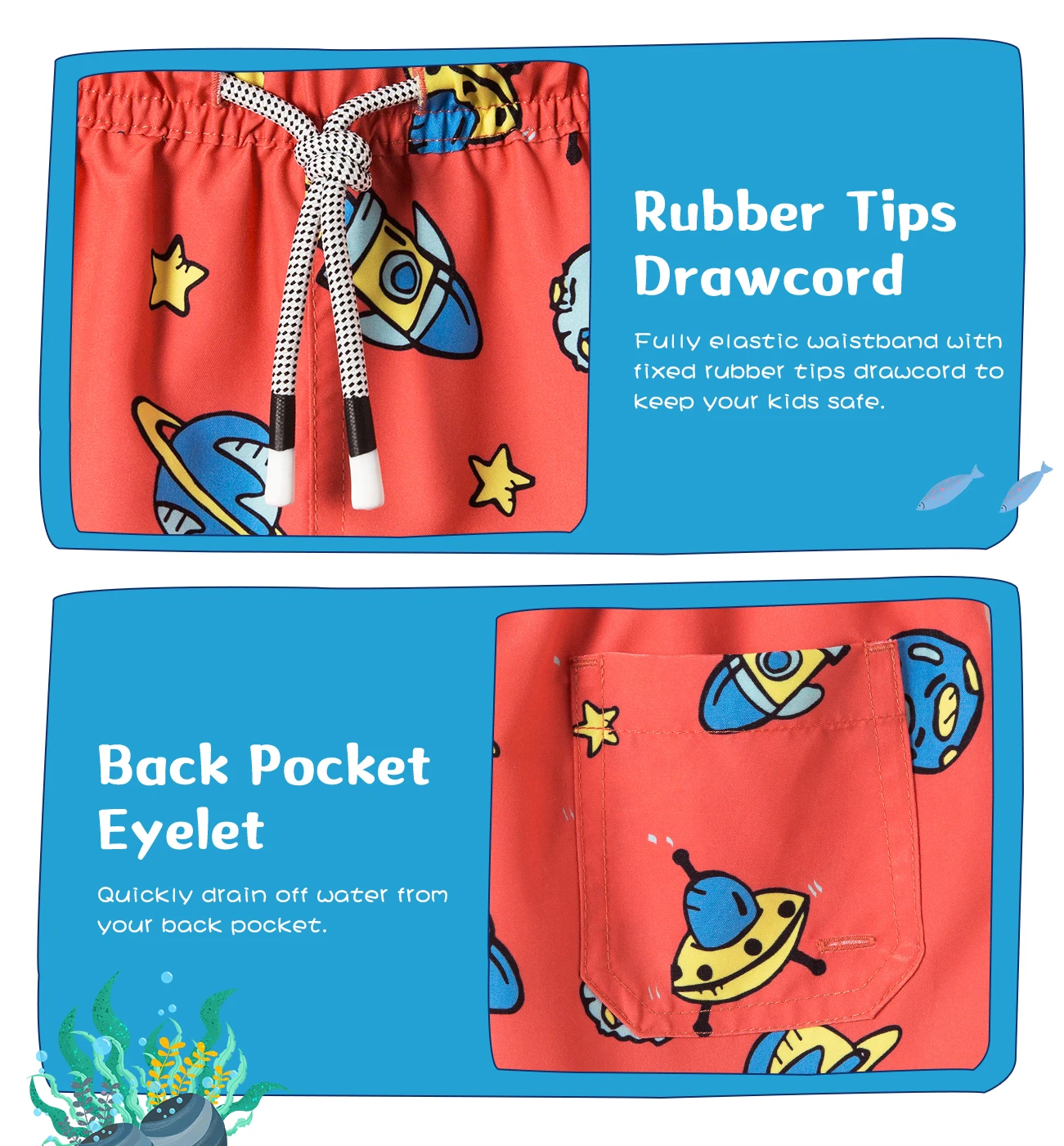 SURFCUZ Boys Swim Trunks Kids Swim Shorts Little Boys Swimsuit with Drawstring Quick Dry Surfing Beach Shorts Swimwear