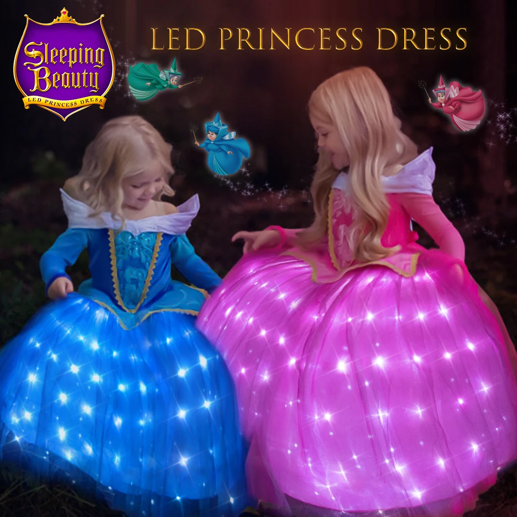 Uporpor Led Sleeping Beauty Aurora Princess Girl Dress Children