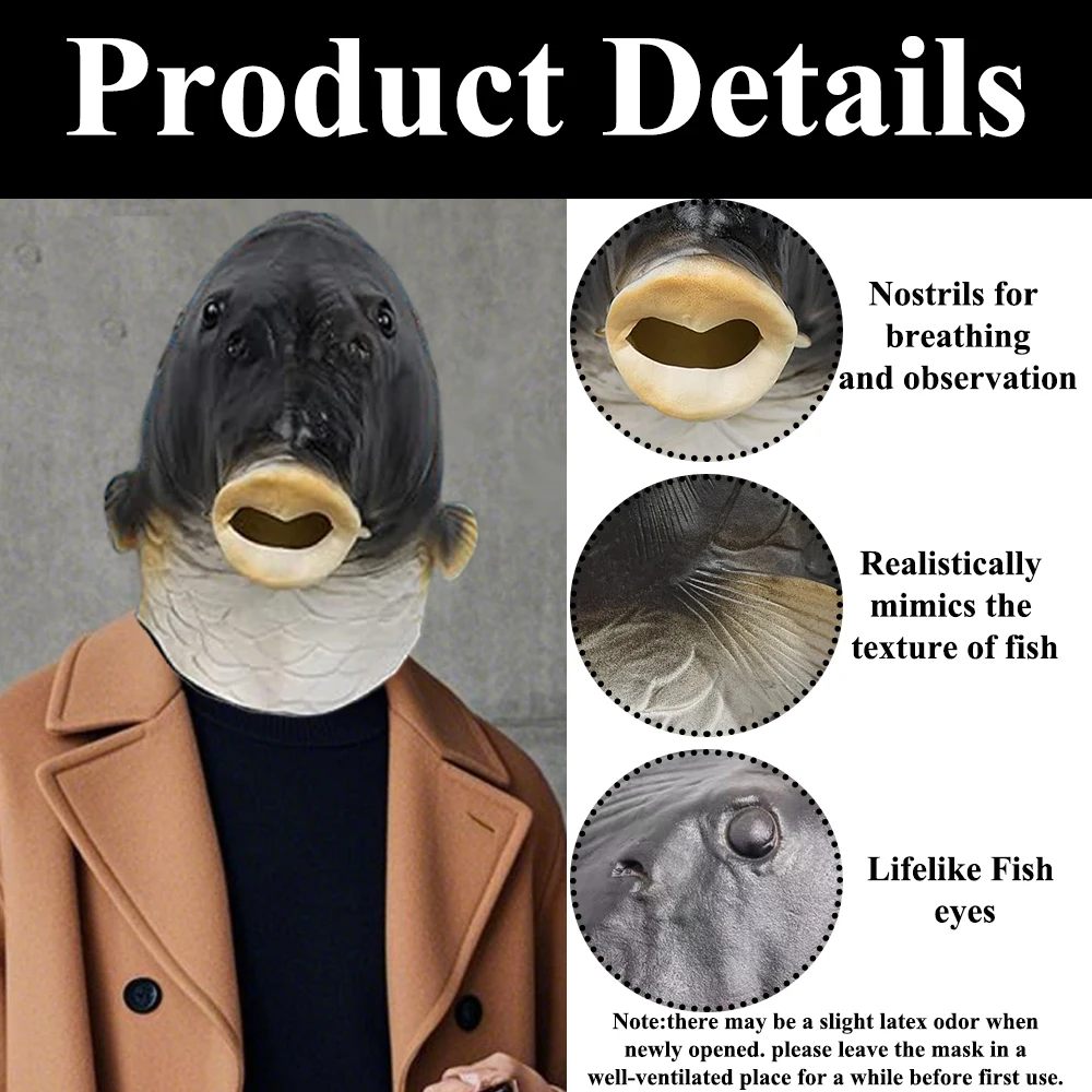 Shark Head Realistic Latex Fish Mask - Full Head Halloween Costume For  Adults \u0026 Cosplay Realistic Halloween Mask, image size:1000x1000