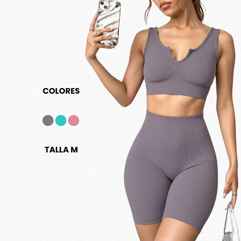 Conjunto Sin Costura Top Con Shorts Rib Belle