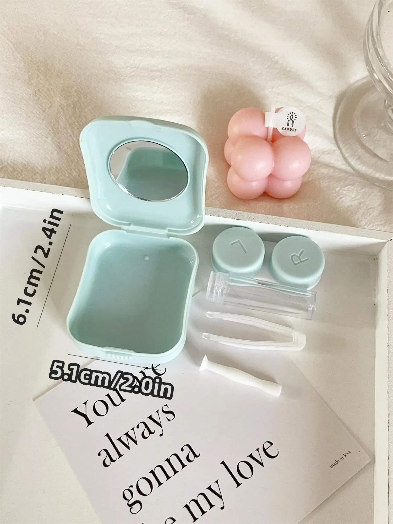 Matte Minimalist Contact Lens Case-Compact Aesthetic Design with Mirror & Tweezer, Portable Travel Essentials for Colored Lens