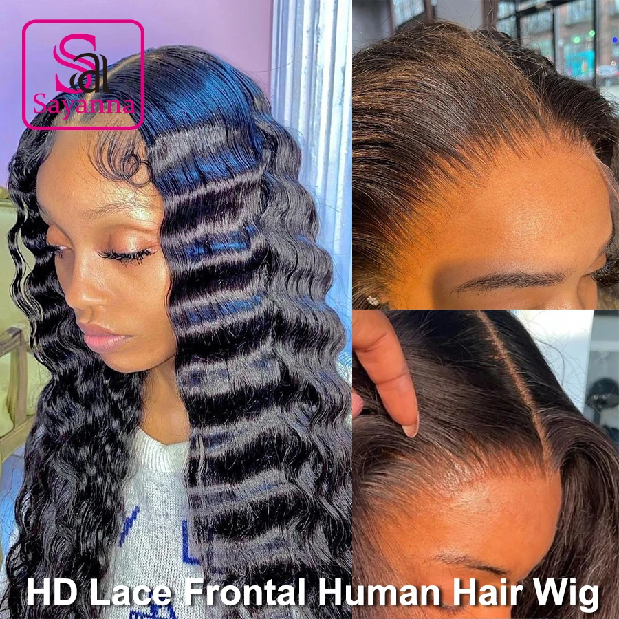 

32Inch Deep Wave Frontal Wig 250% 13x6 HD Lace Frontal Wig Human Hair Pre Plucked Melt Skins 5x5 HD Transparent Lace Closure Wig