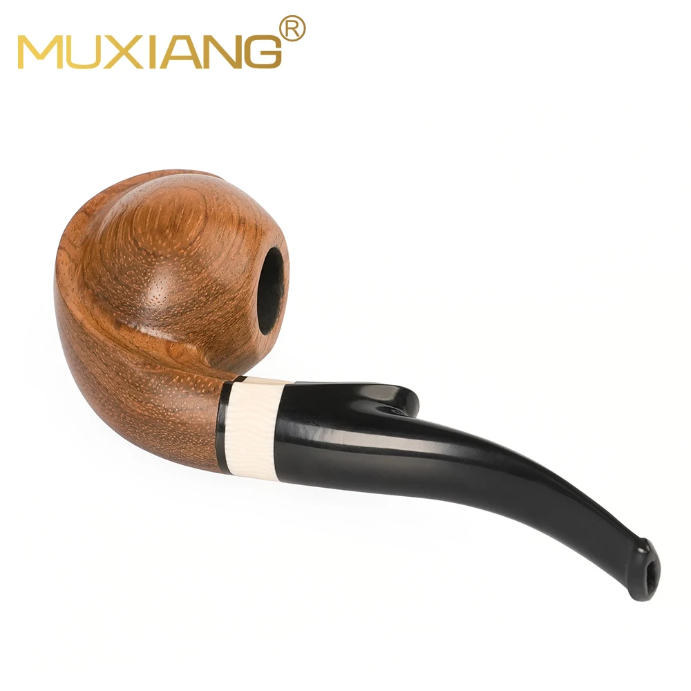 MUXIANG 로즈우드 담배 파이프, 손으로 조각한 담배 파이프, 3mm 파이프 채널, 곡선 핸들 파이프, 조각 파이프 입구, 아버지 선물