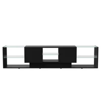 Comanlai 200-сантиметровый светодиодный шкаф для телевизора, тумба для телевизора с глянцевым покрытием, стеклянные полки, низкая доска для телевизора, для гостиной, спальни — изображение 6