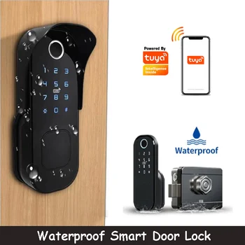 No Wiring Waterproof Tuya Wifi Smart Lock Digital Code IC Card TTLock App Fingerprint Rim Lock For Home Wooden Metal Gate Door 1