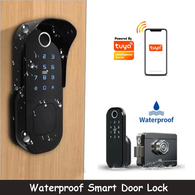 No Wiring Waterproof Tuya Wifi Smart Lock Digital Code IC Card TTLock App Fingerprint Rim Lock For Home Wooden Metal Gate Door 1