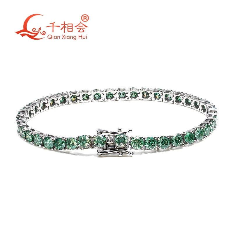 

Bracelet green color Moissanite Fashion Tennis s925 Sterling Silver 3mm 4mm 5mm Luxury Men's women's jewelry gift Wedding Party