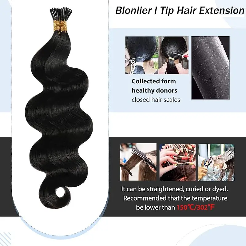 Body Wave Tip Human Hair Extensions Natural Black Hair Extensions Fusion 100% Remy Stick Tip Real Human #1B