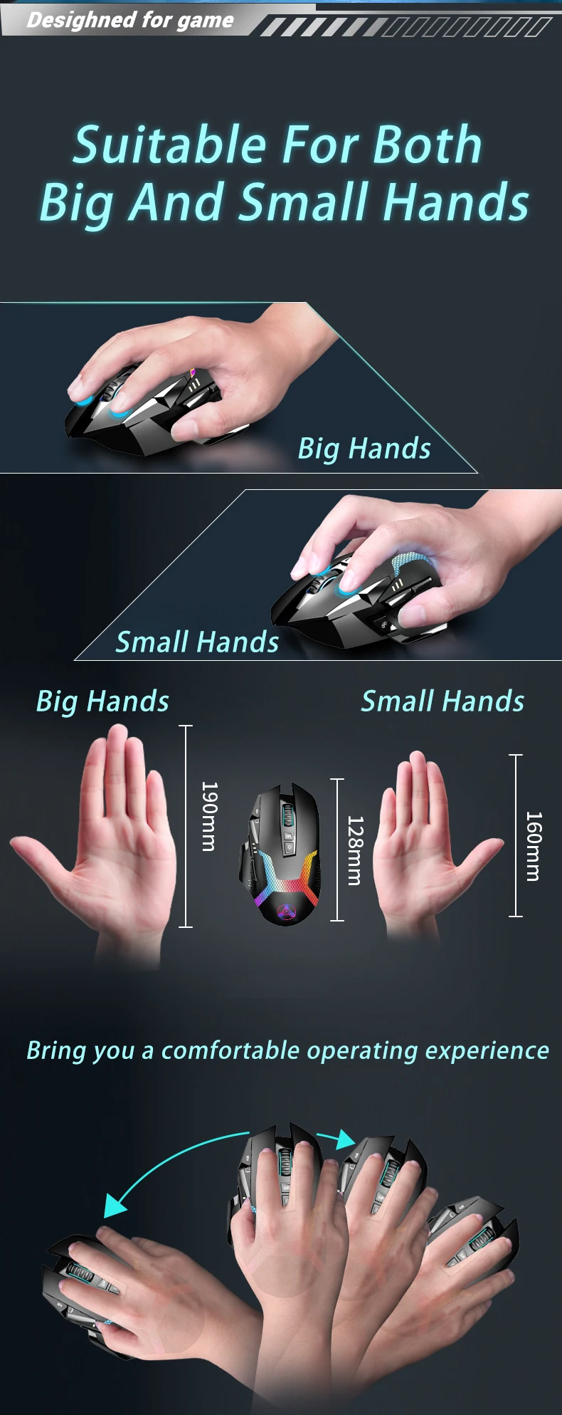 Mouse sem fio para jogos, programável para