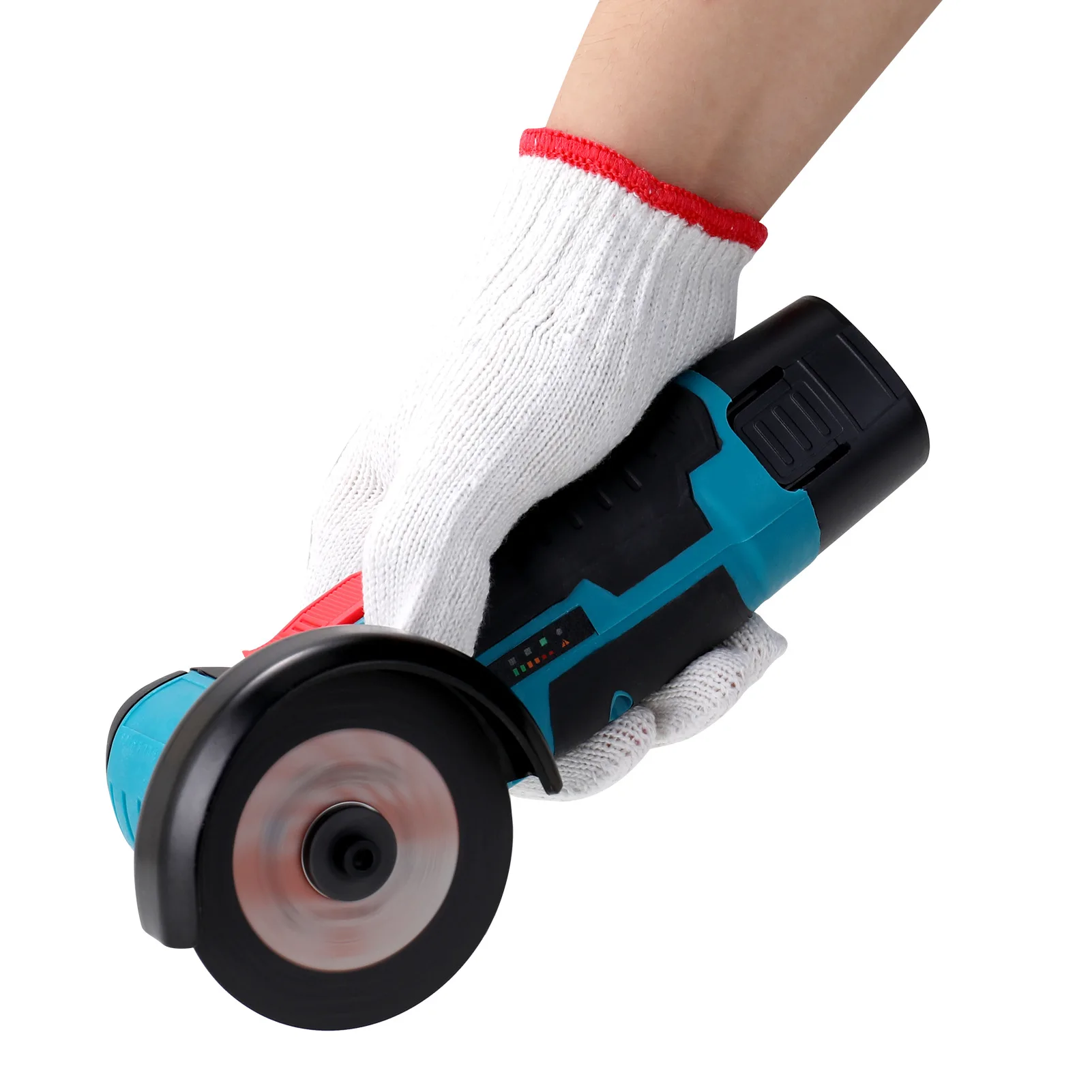 Close view of the grinder's motor housing