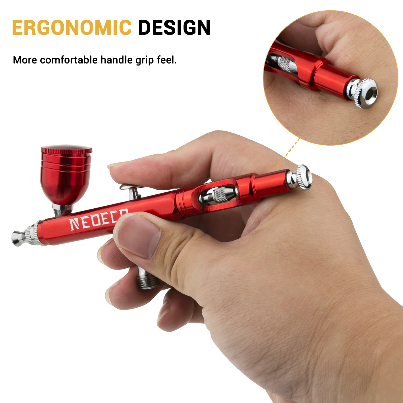Neoeco Airbrush Kit, Dual-Action Gravity Air Brush Gun with 3 Nozzle Sets, Aluminum Spray Gun for Makeup Nail Art Painting Model 4