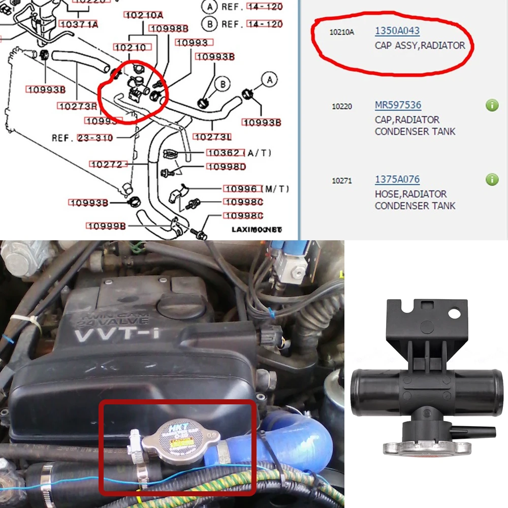 Radiator Neck Filling w/ Cap Water Hose Connector 1350A043 for Mitsubishi Lancer 08-17 Outlander 11-12 Galant Fortis ASX 4B11 for Car Radiator Cap Radiator Coolant Tank Cap Car Radiator Water Tank Cover Coolant Filler Neck Assembly Engine Radiator Hose Connector