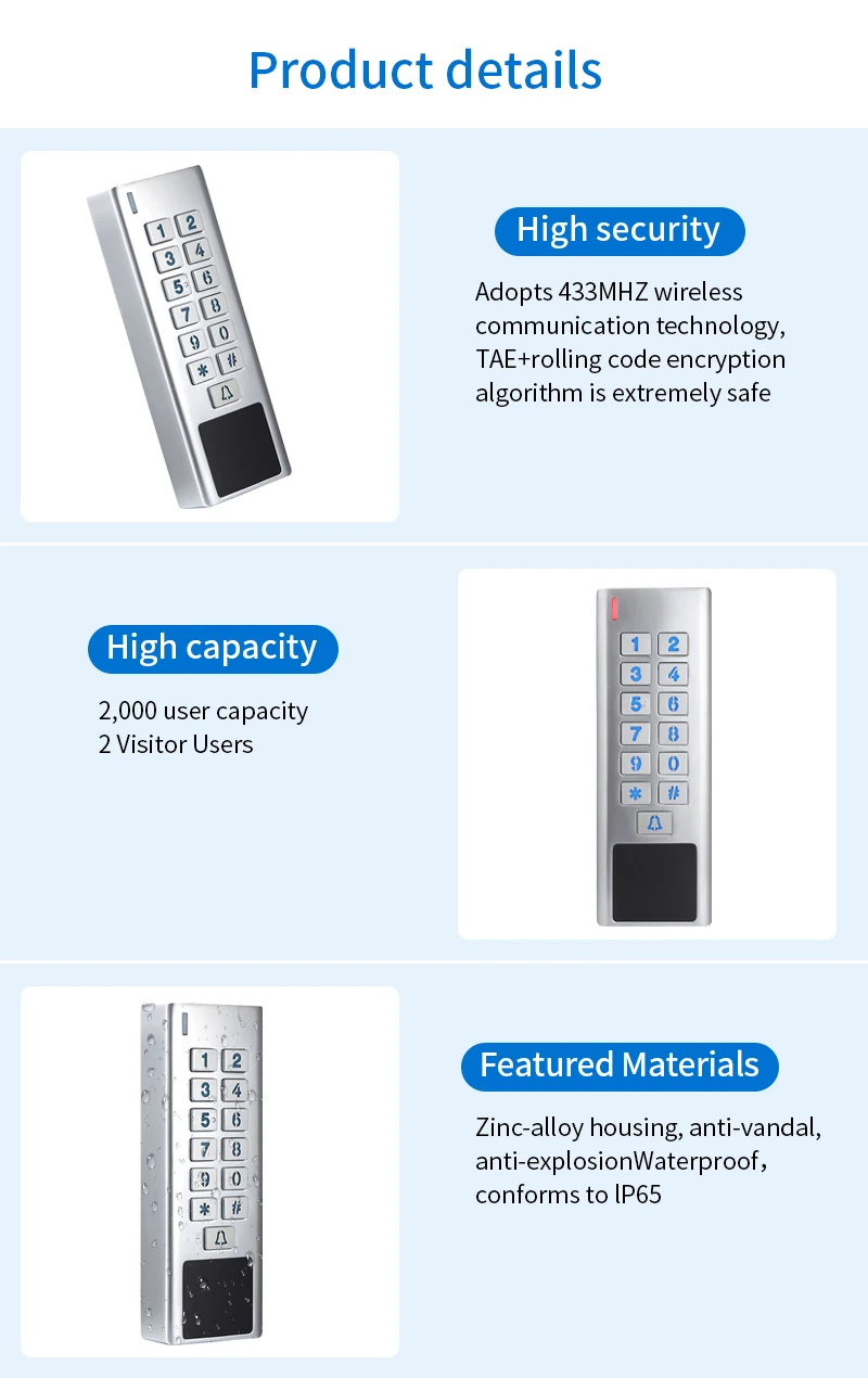 IP67 Waterproof 433Mhz AC 100V~240V Wireless Access Control Kit Electronic Lock