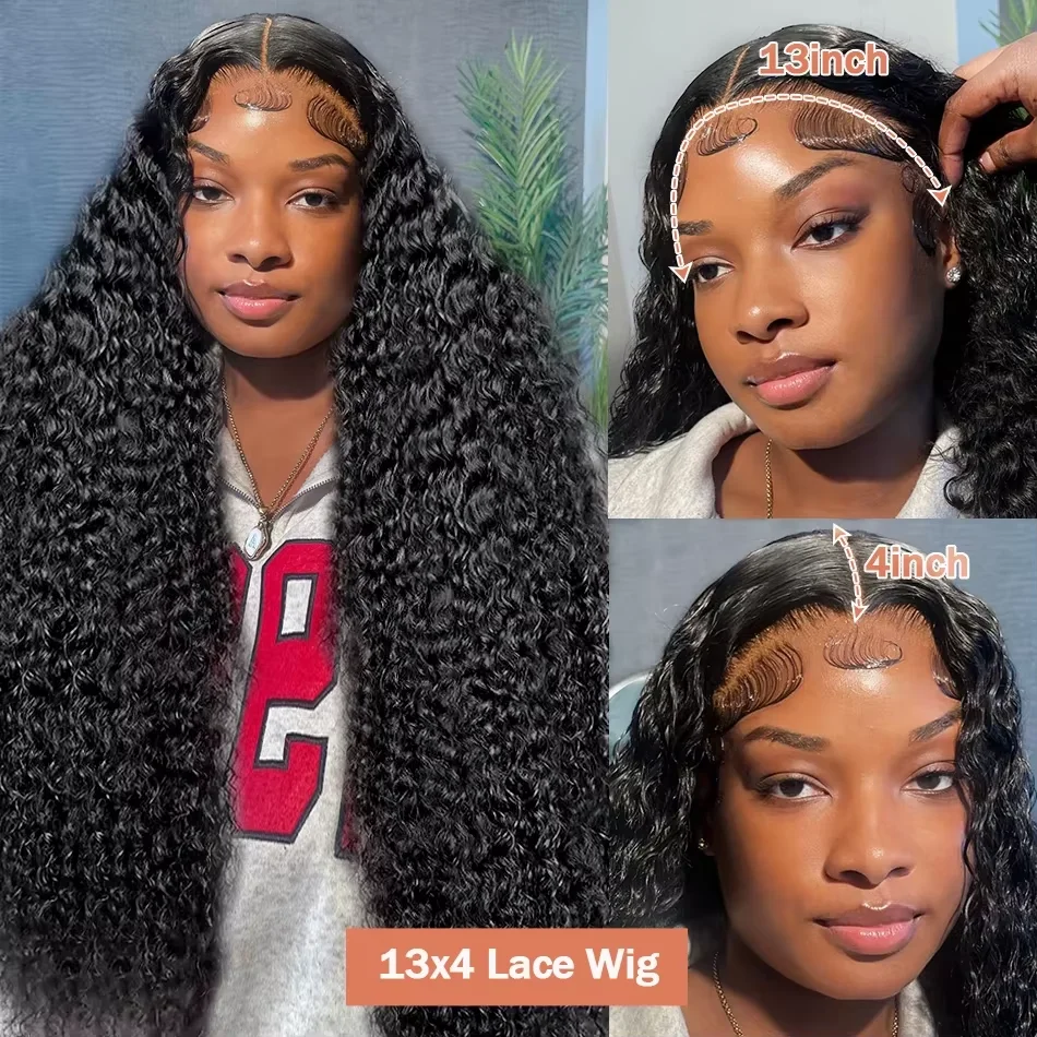 Jerry Curl Frontal Wig 13x4 Hd Lace Curly Wave Wigs Brazilian Hair Natural Hairline PrePlucked 40 Inch Lace Front Human Hair Wig 3