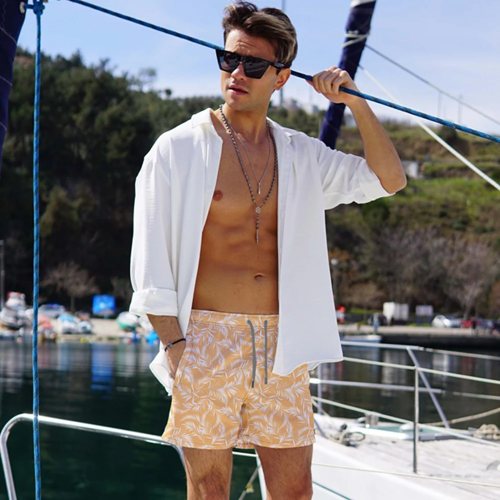 

Водоотталкивающая быстросохнущая ткань с цифровым принтом мужские пляжные шорты для морского бассейна для серфинга купальники с принтом листьев