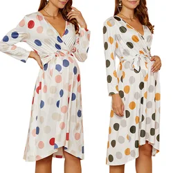 Maternity Breastfeeding Pajamas Polka-Dot Pregnant Women Long Sleeve Nursing Dress Vestidos Premama Pregnancy Dress Robe Femme