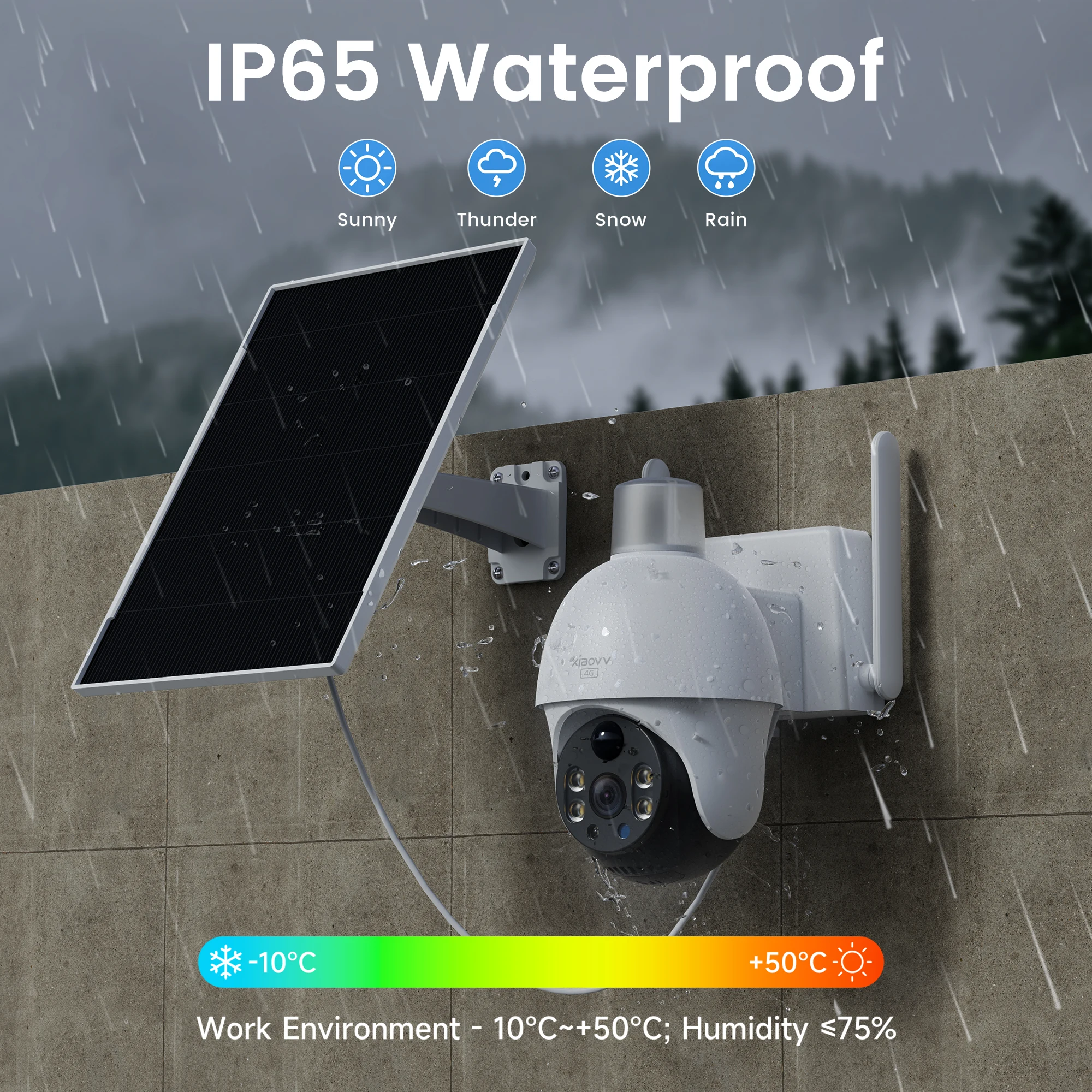8MP 2K HD solar camera PTZ outdoor night vision security 4G SIM network camera with solar panel charging iCSee human detection 5