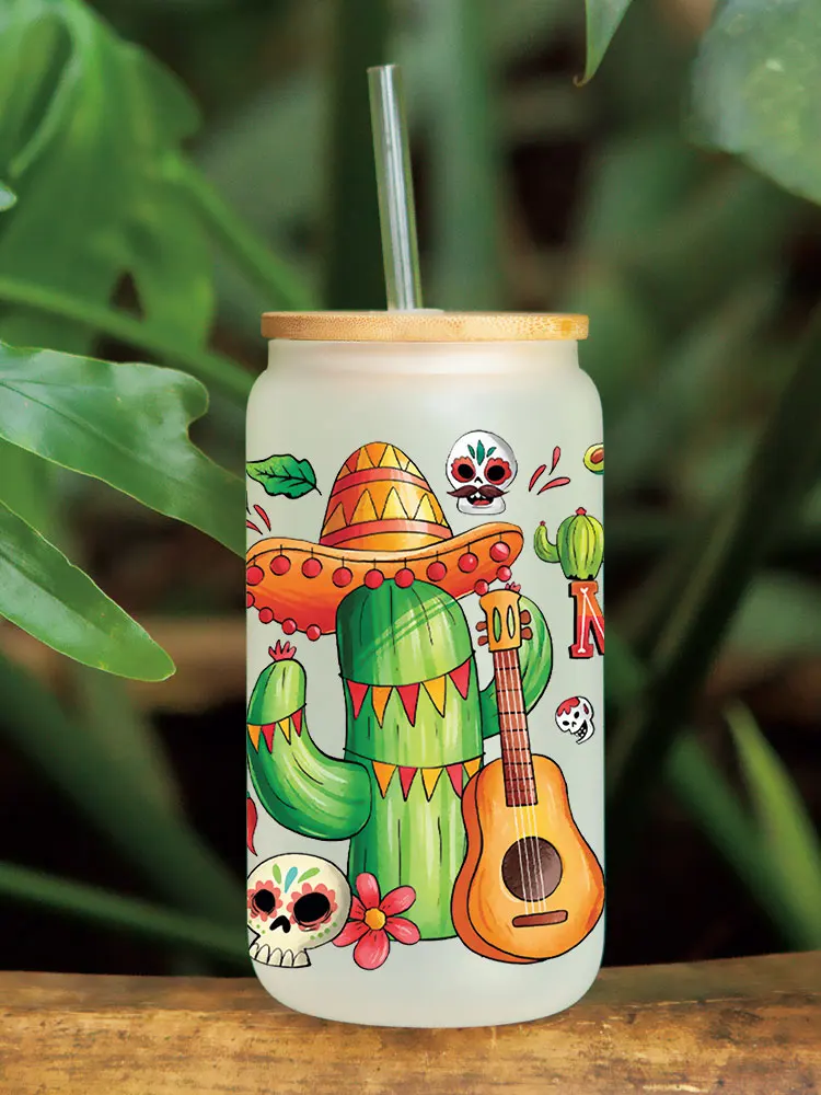 UV DTF Transfer Sticker Mexico Flowers 16oz Libbey Glasses Wraps Bottles Cup Can DIY Waterproof Decals D14413